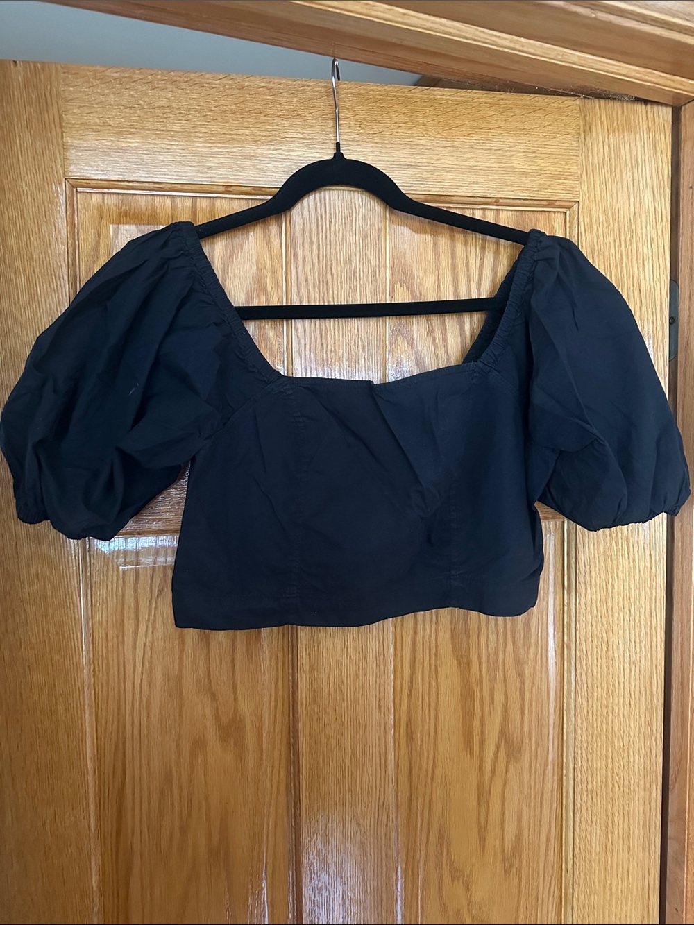 Aerie Black Puff Sleeve Square Neck Crop Top